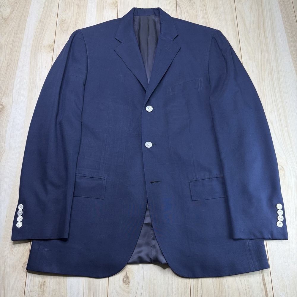 Polo By Ralph Lauren 100% Silk Navy Blue Blazer Mens 42R Italy Made MOP Buttons